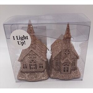 Set of 2 Hobby Lobby Light Up Pink Glitter Church  Ornaments New